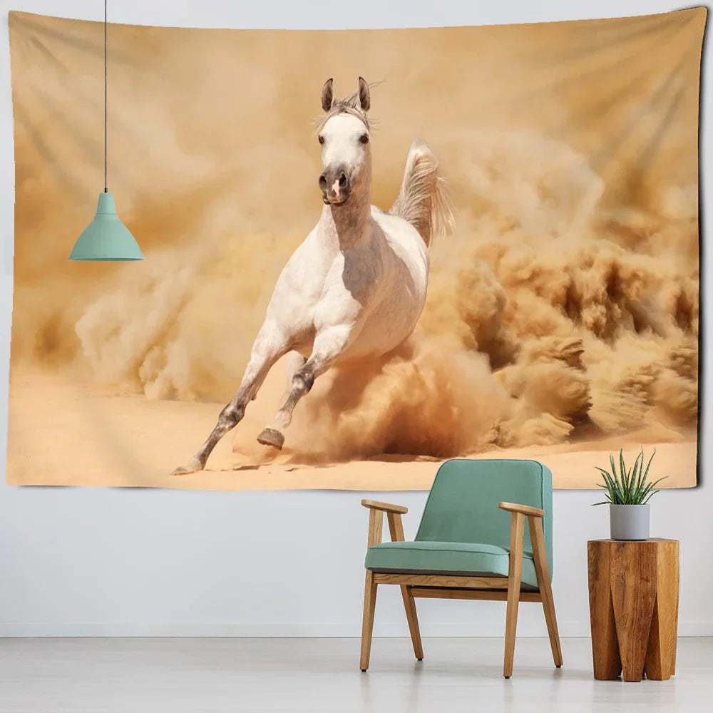 Decorbites™ Galoppierendes Pferd Wandbehang Tapisserie Tuschemalerei Boho Naturdekoration