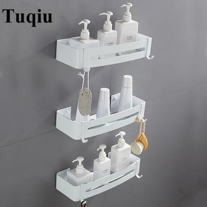 DecorBites™ Brushed Gold Aluminum Bathroom Corner Shelf Wall Mounted Shower Shampoo Holder