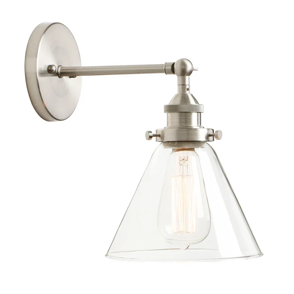 DecorBites™ Funnel Glass Shade Wall Sconce Light Fixture - Modern Metal Lamp for Bedroom, Bathroom
