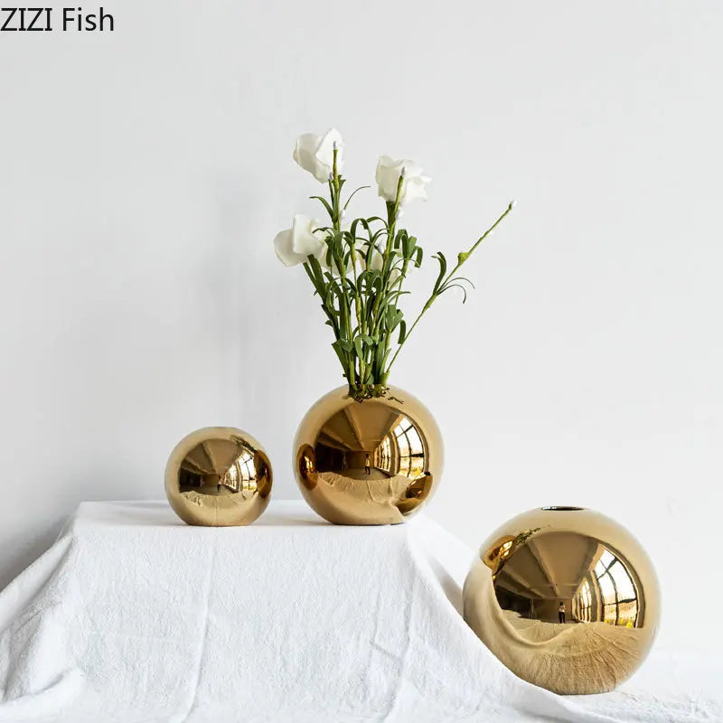 Decorbites™ Goldener Ball Keramik Vase Wohnraumdekoration Handwerk Blumentopf Kunst Hydroponische Ornament Geschenk