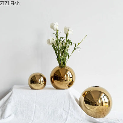 Decorbites™ Goldener Ball Keramik Vase Wohnraumdekoration Handwerk Blumentopf Kunst Hydroponische Ornament Geschenk