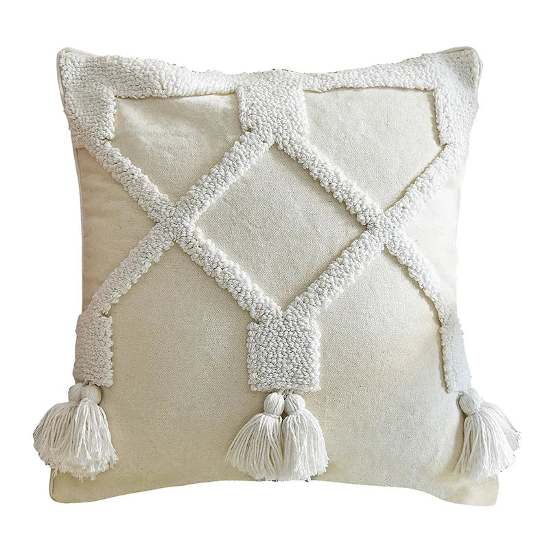 DecorBites™ Ivory Tufted Tassel Cushion Cover - Netural Boho Style for Home Decor