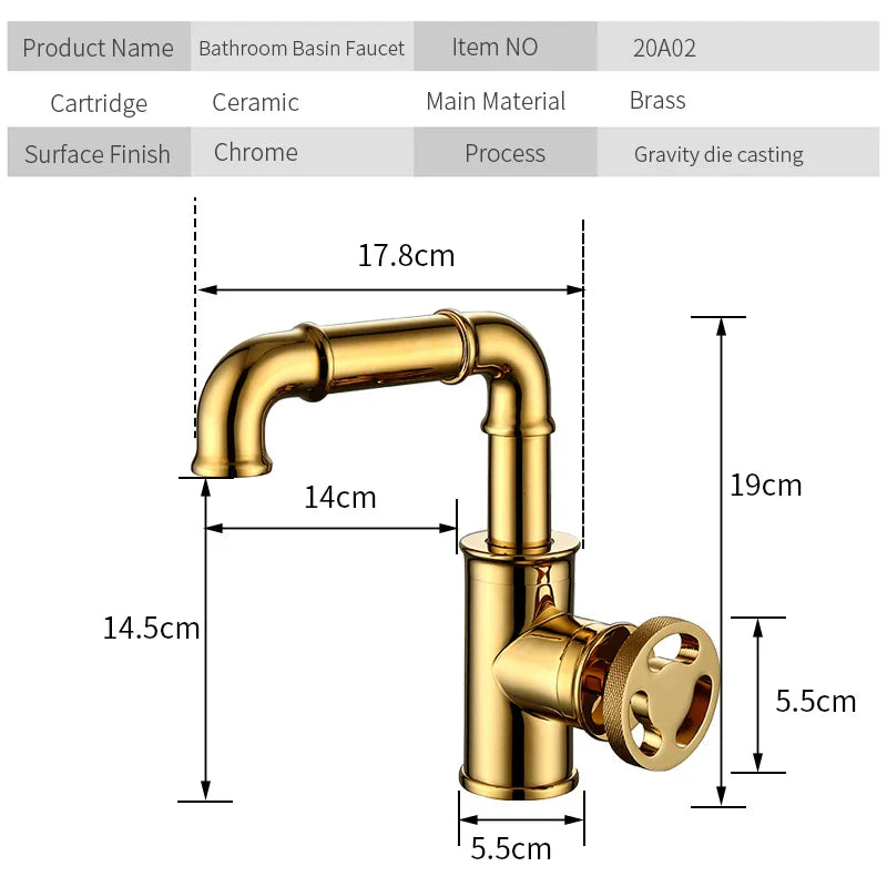 Gold Brass Basin Faucet With Solid Brass Body