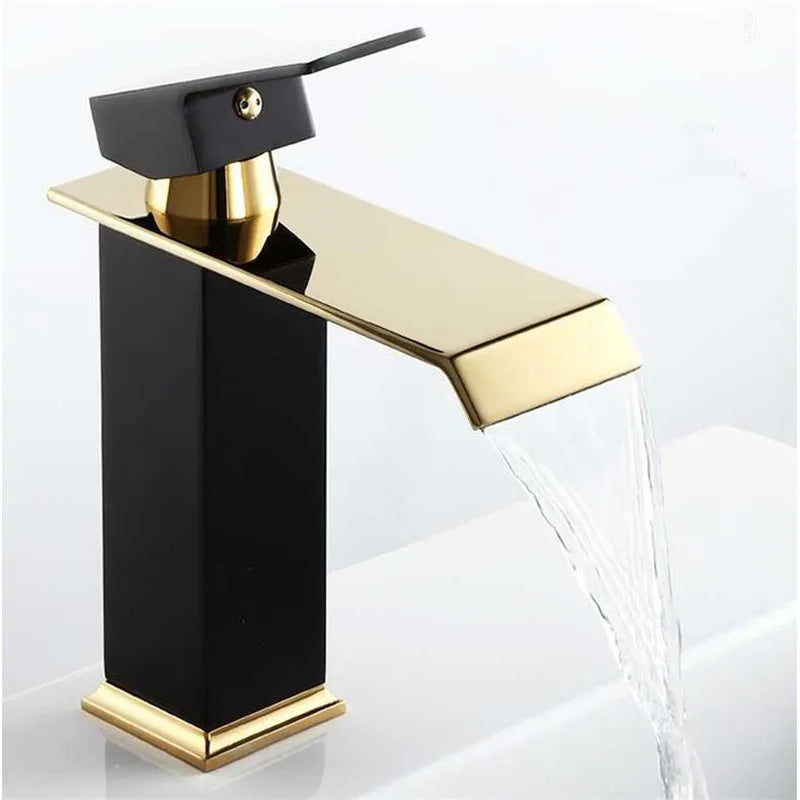 Decorbites™ Gold Weiß Wasserfall Messing Badezimmer Waschbecken Armatur Mischbatterie Heiß Kalt Spüle
