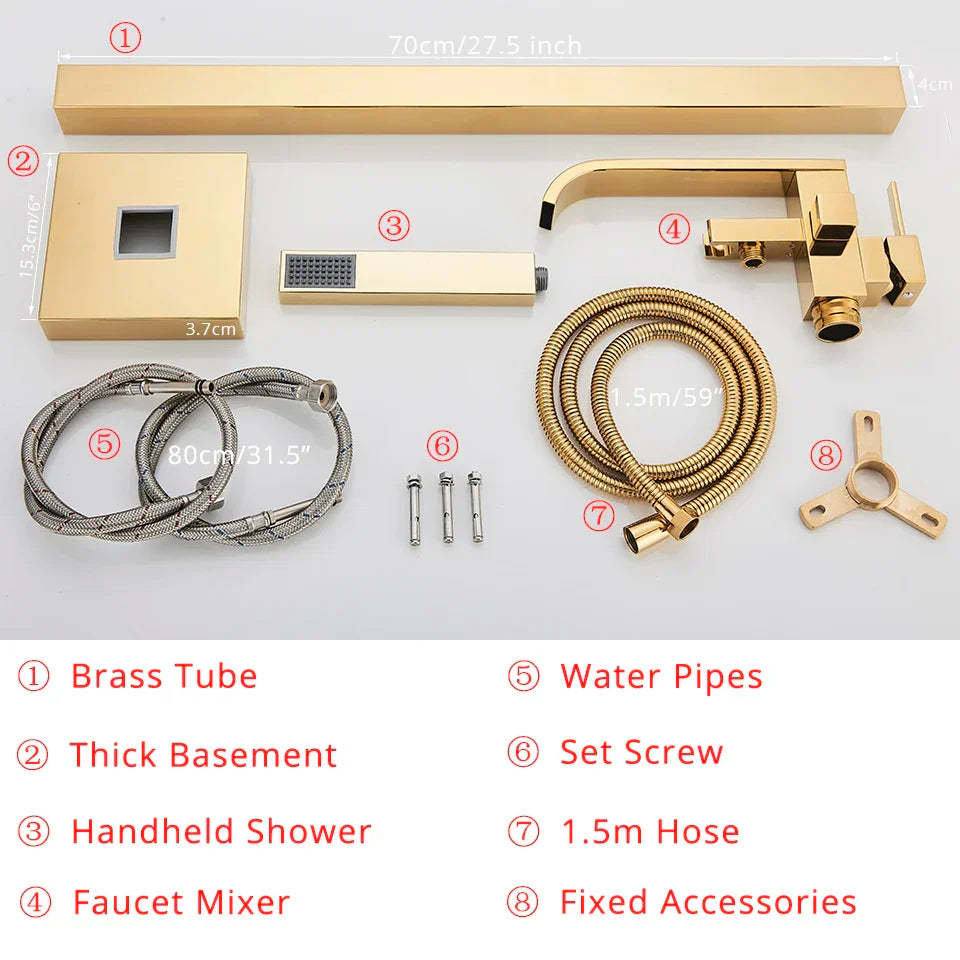 Gold Waterfall Bathtub Faucet Floor-Standing
