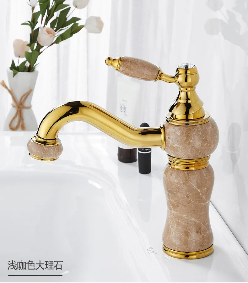 Gold Marble Basin Faucet With Pop-Up Overflow