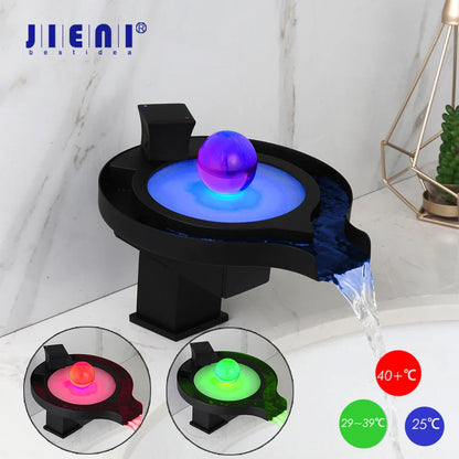 Decorbites™ Messing-LED-Wasserfall-Waschbeckenarmatur, Chrom/Schwarz-Mischer für Badezimmerwaschbecken