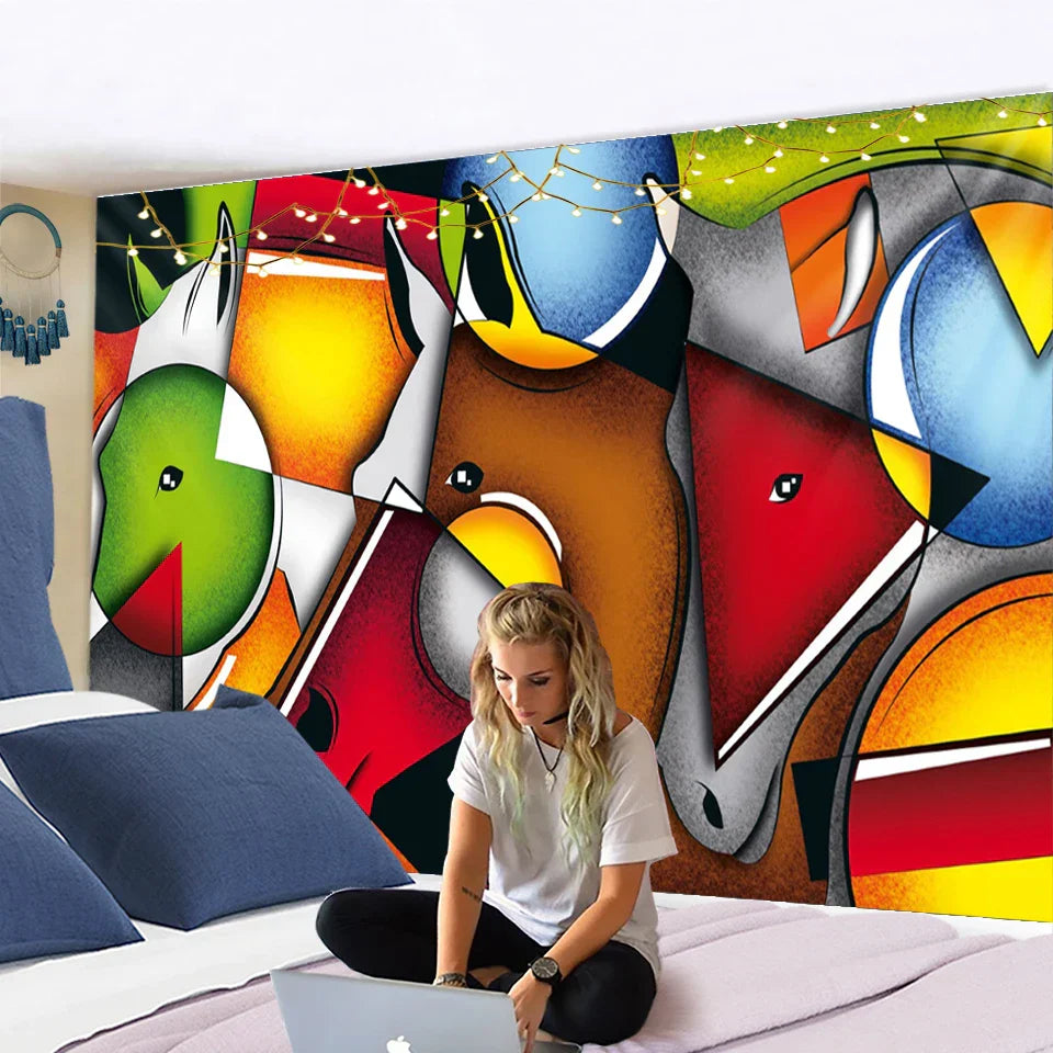Decorbites™ Pferde-Teppich Wandbehang Buntes Cartoon Dekoration für Kinderzimmer