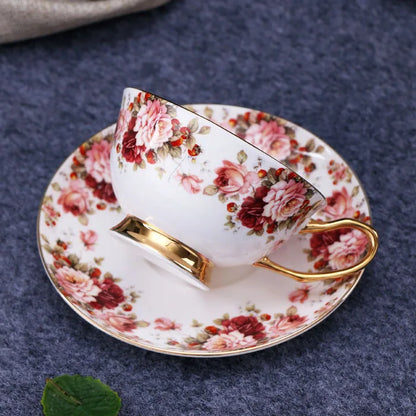 Decorbites™ Elegantes Blumen-Tee-Set - 200 ml Fassungsvermögen Porzellan-Tasse, Untertasse und Löffel