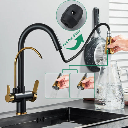 Decorbites™ Schwarzer Küchenarmatur mit Dual-Modus 2 in 1 Reiner-Wasser-Mischbatterie