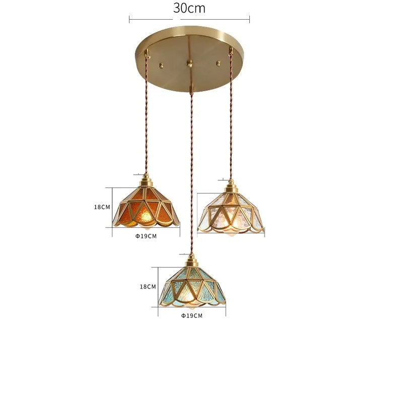 Decorbites™ Japanisches Vintage-Glas-Kupfer-LED-Pendant-Lampenleuchte für Schlafzimmer, Bar, Café