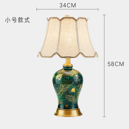 DecorBites™ Golden Leaf Green Ceramic Table Lamp - Luxury New Chinese Style for Living Room