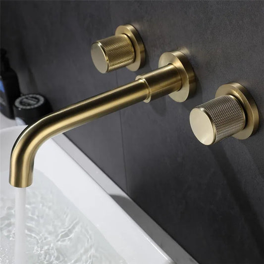 Decorbites™ Gebürsteter Gold Waschbeckenarmatur: Einhebel-Wandmontage Messing-Mischbatterie, Kalt-/Warmwasser