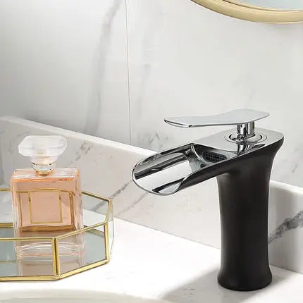 DecorBites™ Grey Waterfall Brass Basin Faucet - Hot Cold Mixer Tap for Bathroom Sink