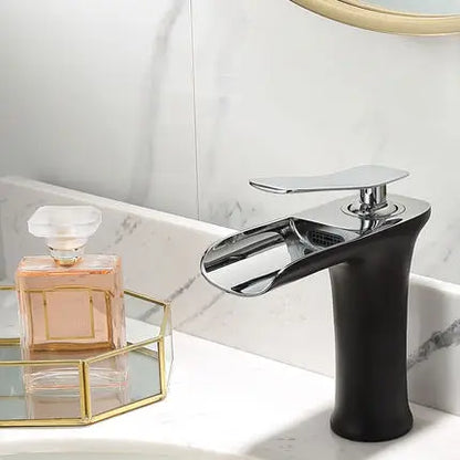 DecorBites™ Grey Waterfall Brass Basin Faucet - Hot Cold Mixer Tap for Bathroom Sink