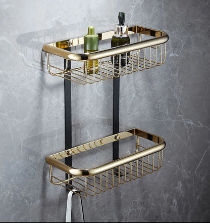 Decorbites™ Gold & Schwarz Eckregal: Messing-Badregale für stilvollen Stauraum