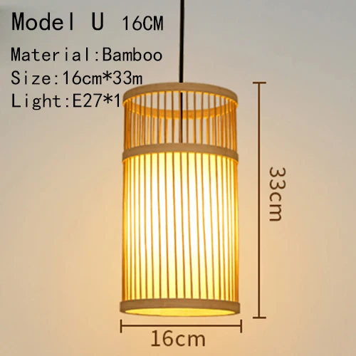 Handwoven Rattan Bamboo Pendant Light in Black