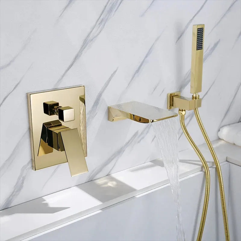 Decorbites™ Gold Badewannen-Duscharmatur-Set mit Handbrause, Wasserfall und Mischbatterie