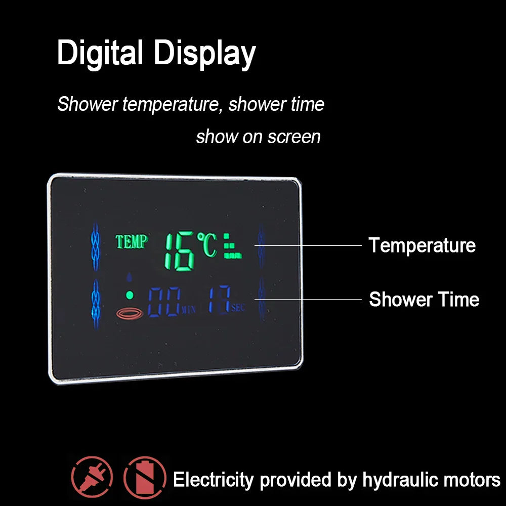 Decorbites™ LED-Licht-Duscharmatur-System: Regenwald, Massage-Düsen, Wasserfall-Panel mit Temperatursteuerung