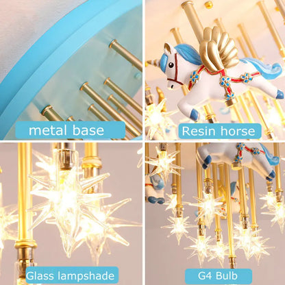 Decorbites™ Kinder Harz Pferd Papierkranich Deckenleuchte – Blau Rosa LED Schlafzimmerlampe
