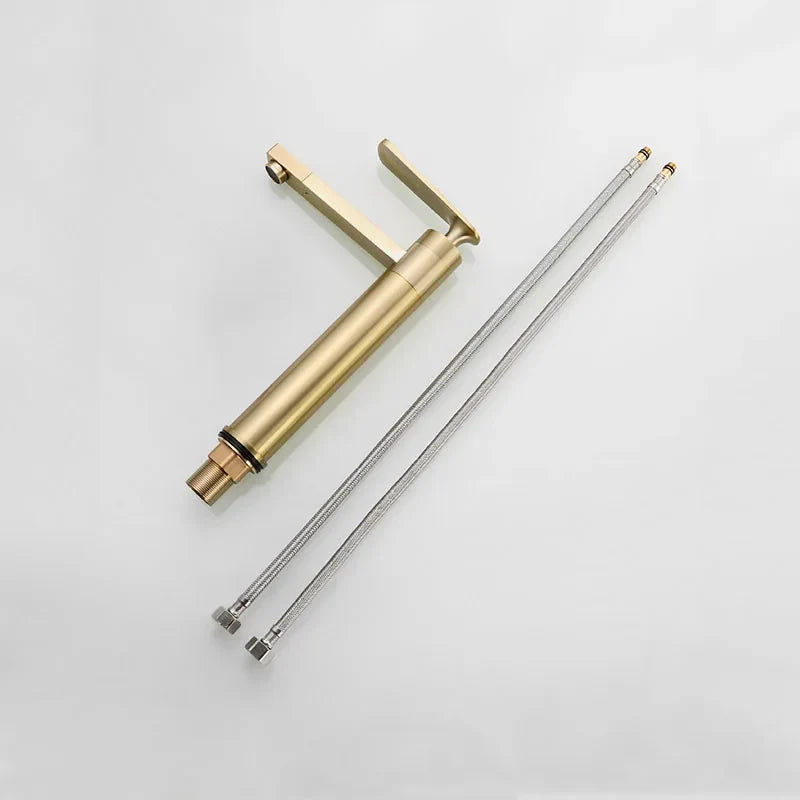 Brushed Gold Basin Faucet Deck-Mounted Long