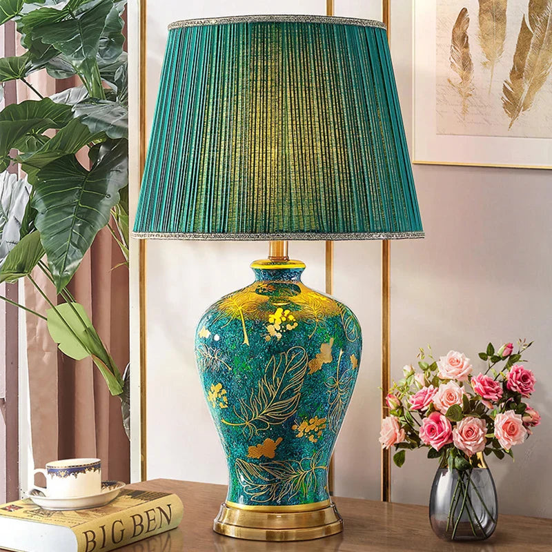 Decorbites™ Smaragd-Königin Grüne Keramiktischlampe - Beleuchtung für Luxus-Villa-Schlafzimmer und Wohnzimmer
