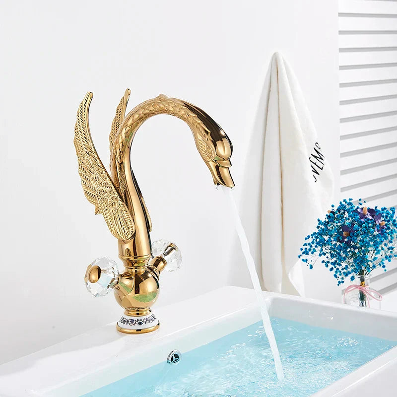Decorbites™ Golden Swan Kristallgriff Beckenarmatur - Deckenmontierte Luxus-Badmischer