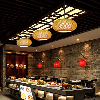 Handwoven Rattan Bamboo Pendant Light in Black