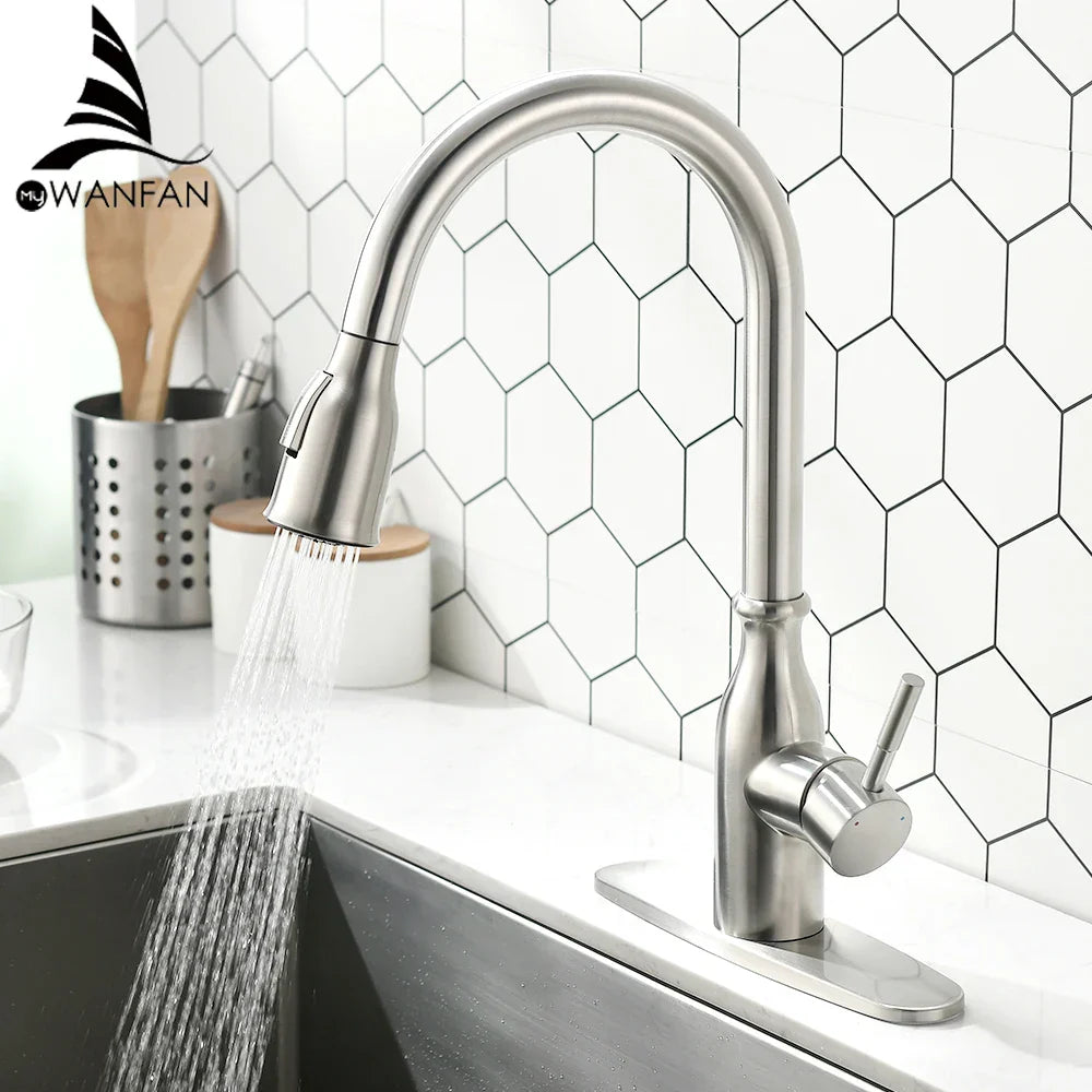 DecorBites™ Gold Kitchen Faucet Single Handle Pull Out Tap Mixer Swivel Water Mixer