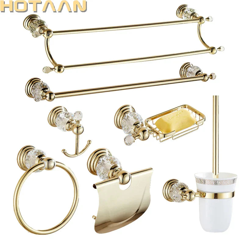 Decorbites™ Gold Kristall Badezimmerezubehör-Set: Luxus Messing Badarmatur Wandmontage-Kollektion