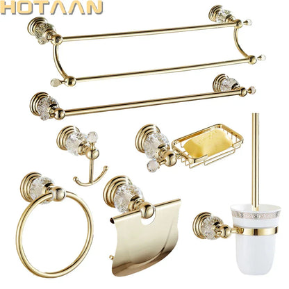 Decorbites™ Gold Kristall Badezimmerezubehör-Set: Luxus Messing Badarmatur Wandmontage-Kollektion