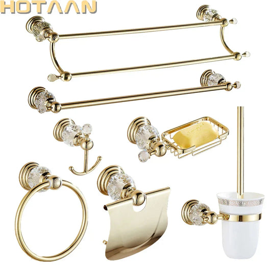 Decorbites™ Gold Kristall Badezimmerezubehör-Set: Luxus Messing Badarmatur Wandmontage-Kollektion