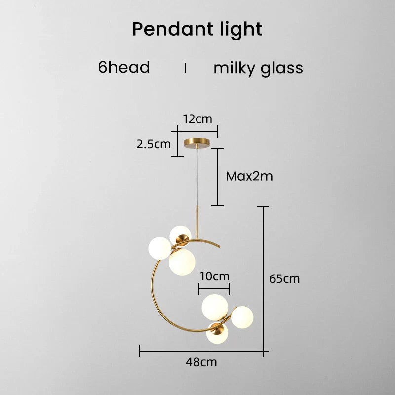 Gold Glass Ball Chandelier 6-Head Clear Spheres