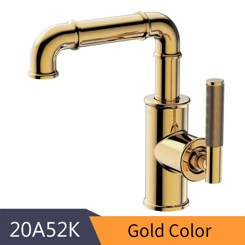 Gold Brass Basin Faucet With Solid Brass Body