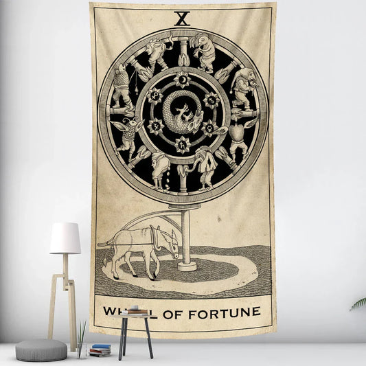 Decorbites™ Schwarz-Weiß-Tarot-Hexerei-Wandteppich | Bohémien-Hippie-Mandalawanddekoration