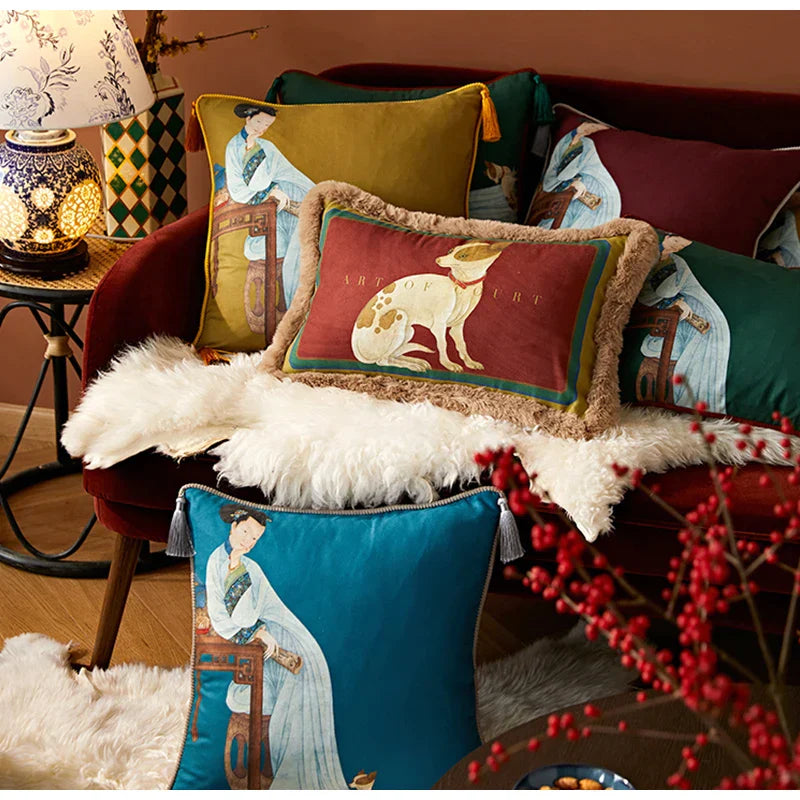 Decorbites™ Gerichts-Welpe-Druck Fellgefranst Bolster Bezug Dekoratives Kissenbezug
