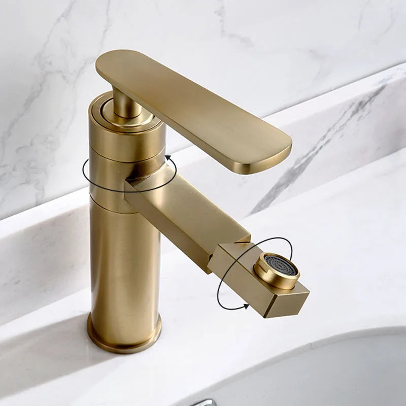 Brushed Gold Basin Faucet Deck-Mounted Long