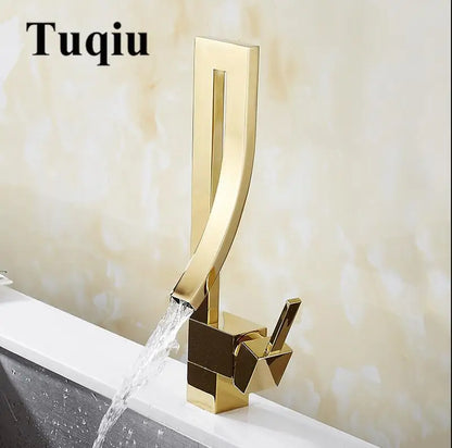 Decorbites™ Gold Messing Quadratisches Waschbeckenarmatur Einhebel Deckenmontiertes Badezimmer-Waschbecken-Mischbatterie
