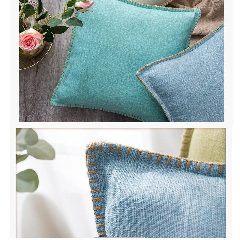 Decorbites™ Leinen-Fransen-Kissenbezug: Blau Grau Gelb Rot Grün für Sofa Bett