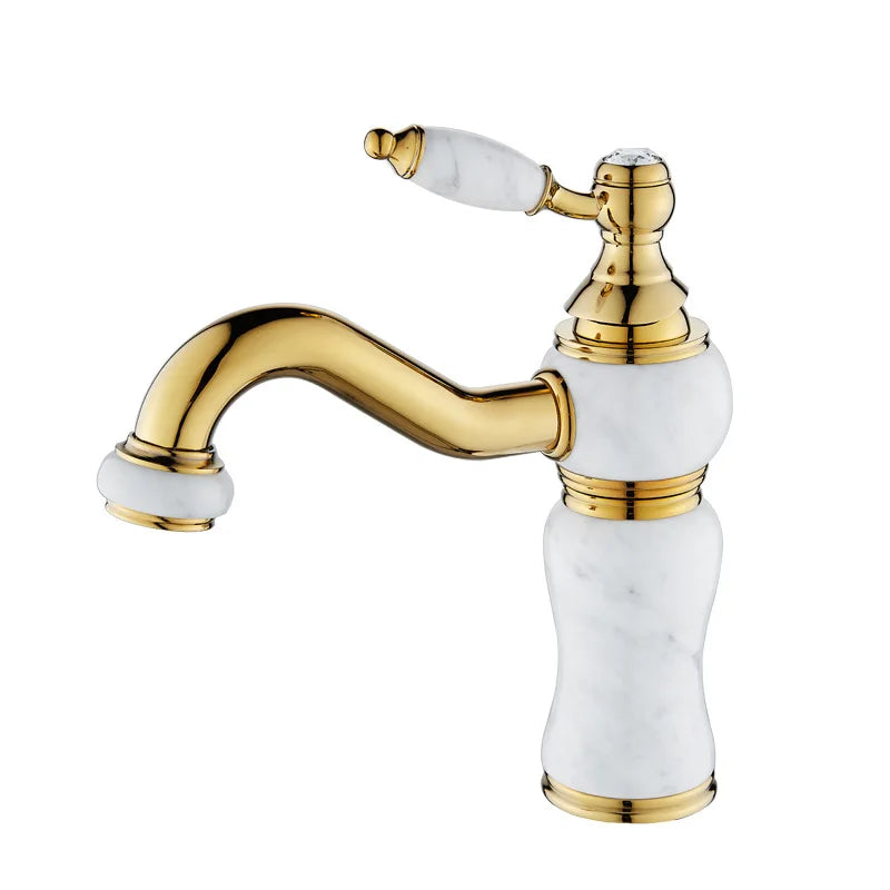 Gold Marble Basin Faucet With Pop-Up Overflow