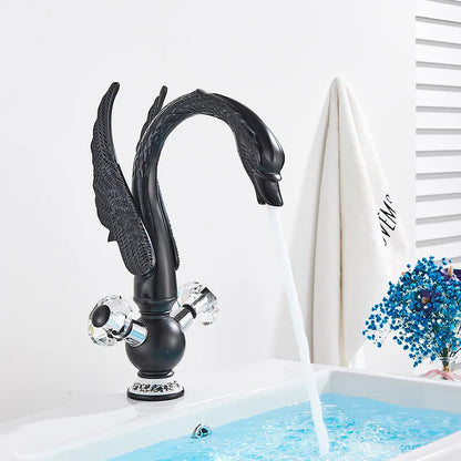 Decorbites™ Gold Swan Beckenarmatur: Aufsatz-Waschbeckenmischer mit Warm- und Kaltwasser