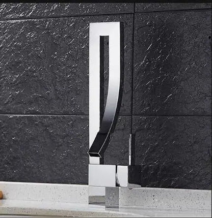 DecorBites™ Gold Brass Square Basin Faucet Single Handle Hot Cold Mixer Water Tap