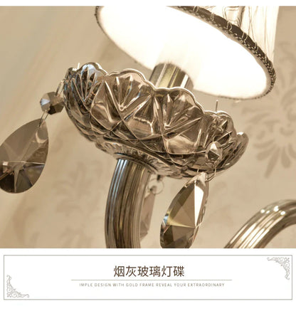 DecorBites™ Crystal Wall Lamp: Smoke Grey Shade, European Style, Double Heads