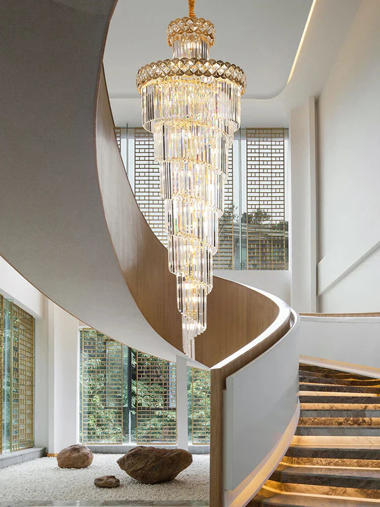Decorbites™ Gold Edelstahl Kristall-Kronleuchter für die Beleuchtung langer Villen-Treppenhäuser