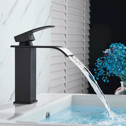 Decorbites™ Schwarze Messing Badezimmer Wasserfall Waschbecken Armatur Heiß-&Kalt Mischer Waschtisch Hahn Deckenmontiert