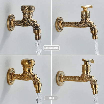 Decorbites™ Drachenschnitzerei Antik-Messing Wandarmatur für Bad und Außenbereich