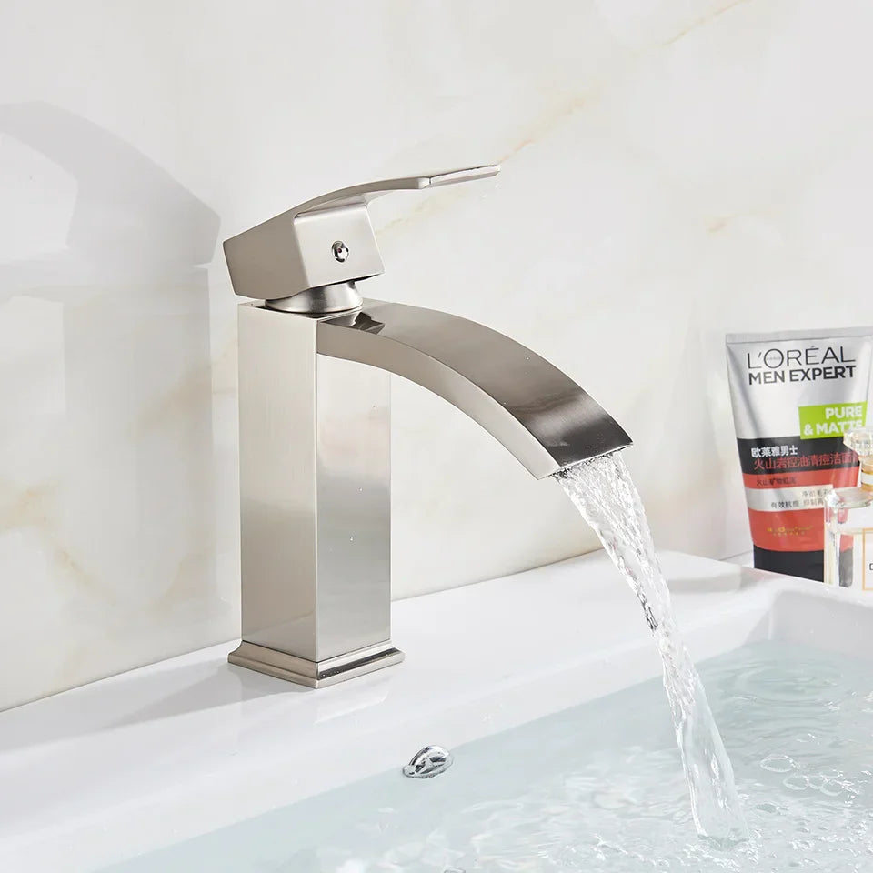 Decorbites™ Schwarze Messing Badezimmer Wasserfall Waschbecken Armatur Heiß-&Kalt Mischer Waschtisch Hahn Deckenmontiert
