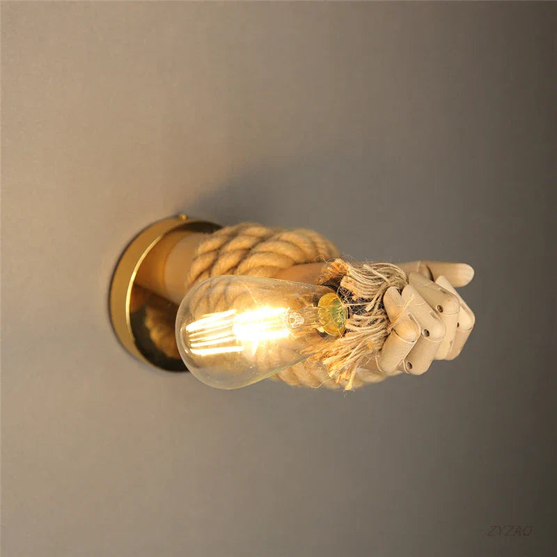 DecorBites™ Hand Shape Hemp Rope Wall Light for Corridor Bar Restaurant, E27 Wall Decoration Lamp