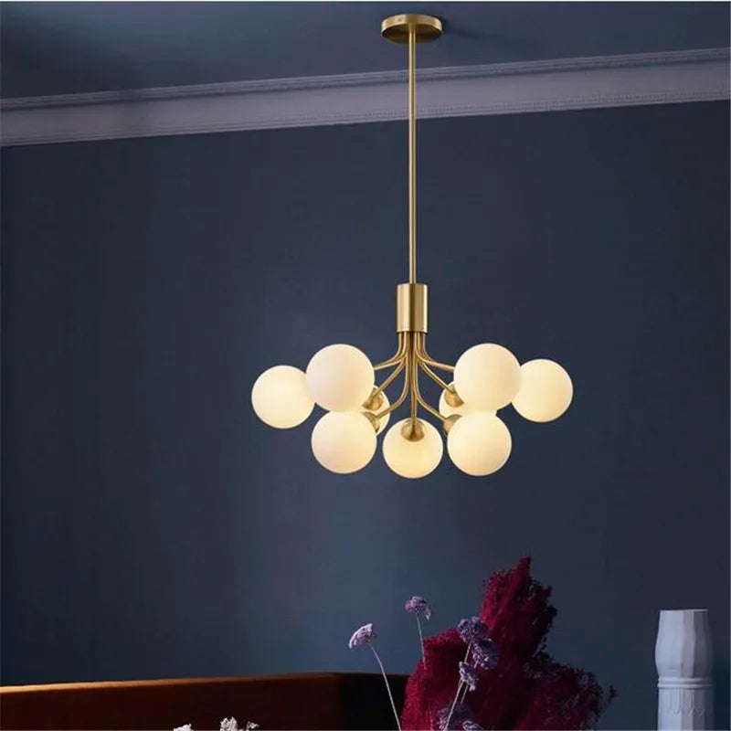Gold Glass LED Dining Chandelier 18-Head Design