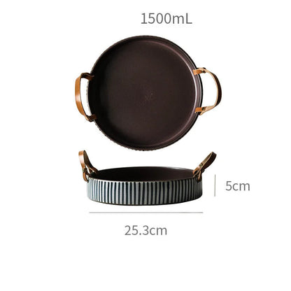DecorBites™ Handmade Porcelain Bowl with Leather Handle - Round Sallow Salad Plate
